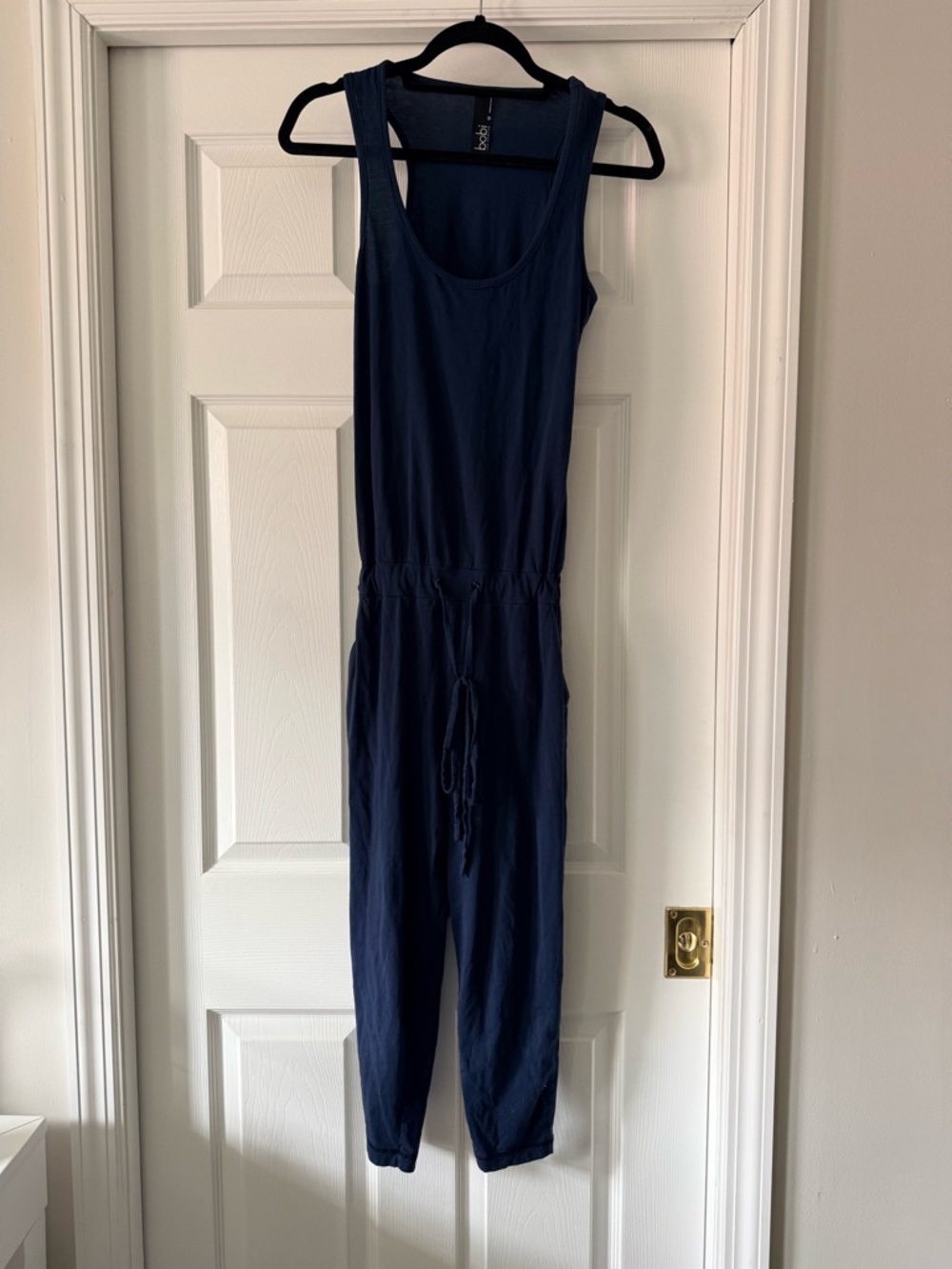 bobi Navy Sleeveless Drawstring-Waist Jumpsuit